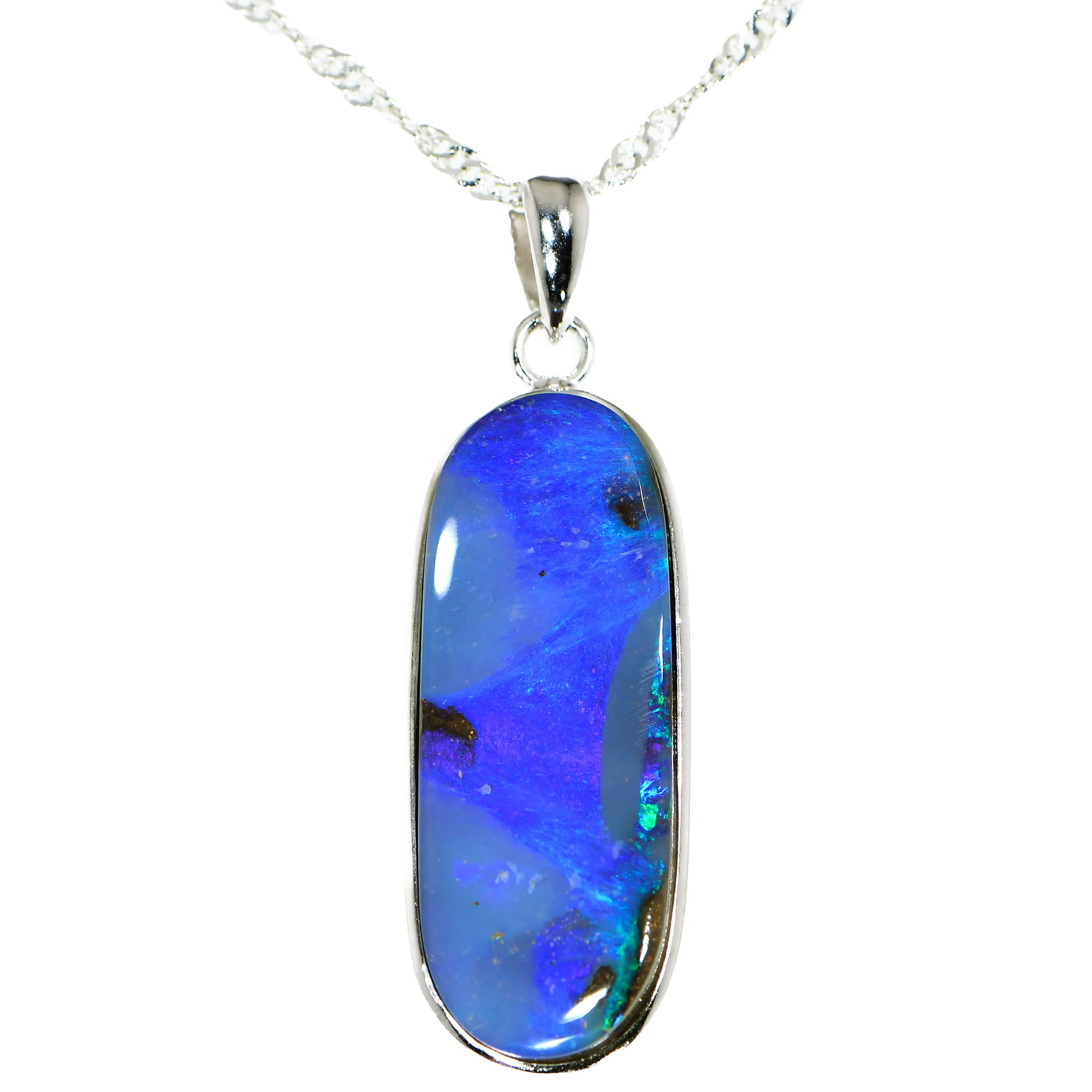 Silver Purple Oval Boulder Opal Pendant with Necklace 24.7 ct