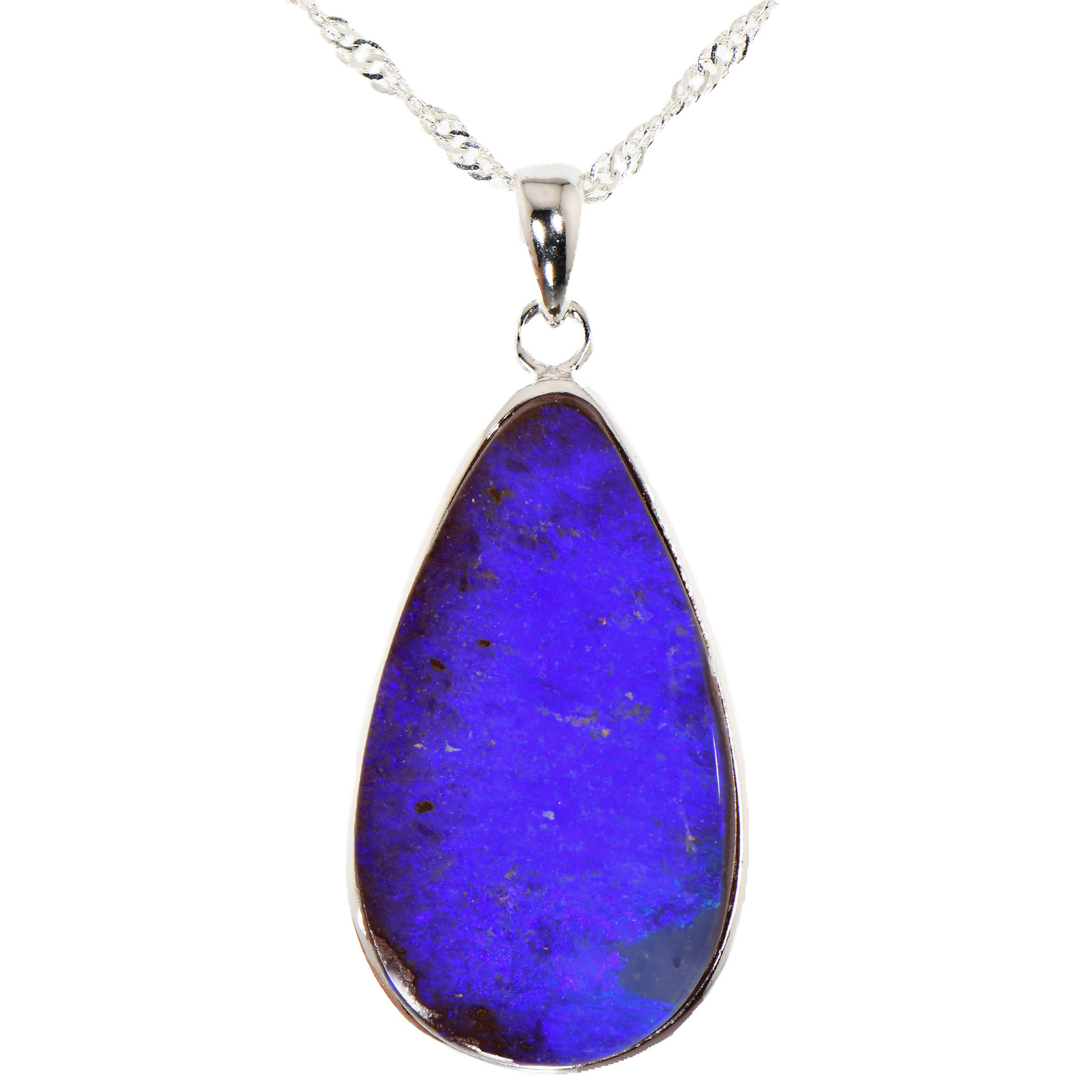 Silver Purple Teardrop Boulder Opal Pendant with Necklace 33.9 ct