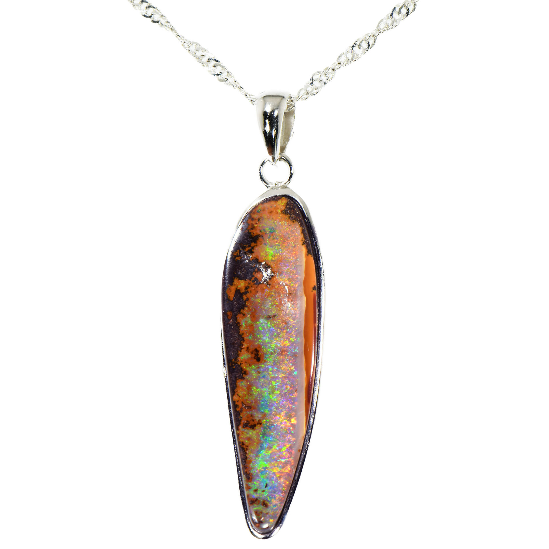 Silver Rainbow Boulder Opal Pendant with Necklace 21.4 ct