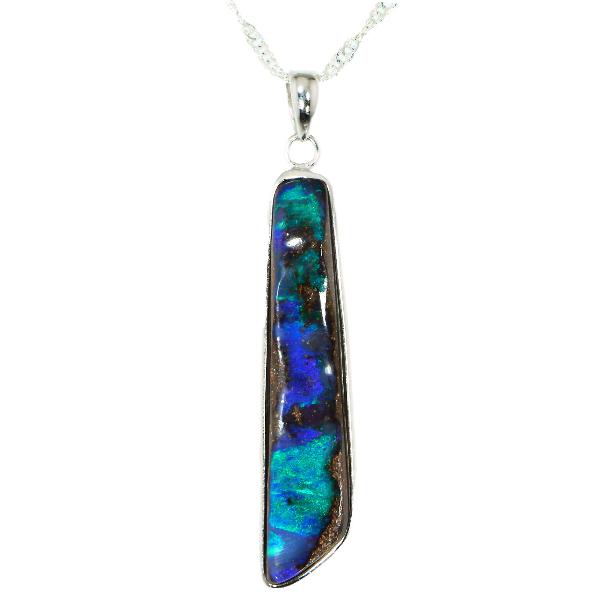 Silver Sword Shape Boulder Opal Pendant with Necklace 27.6 ct