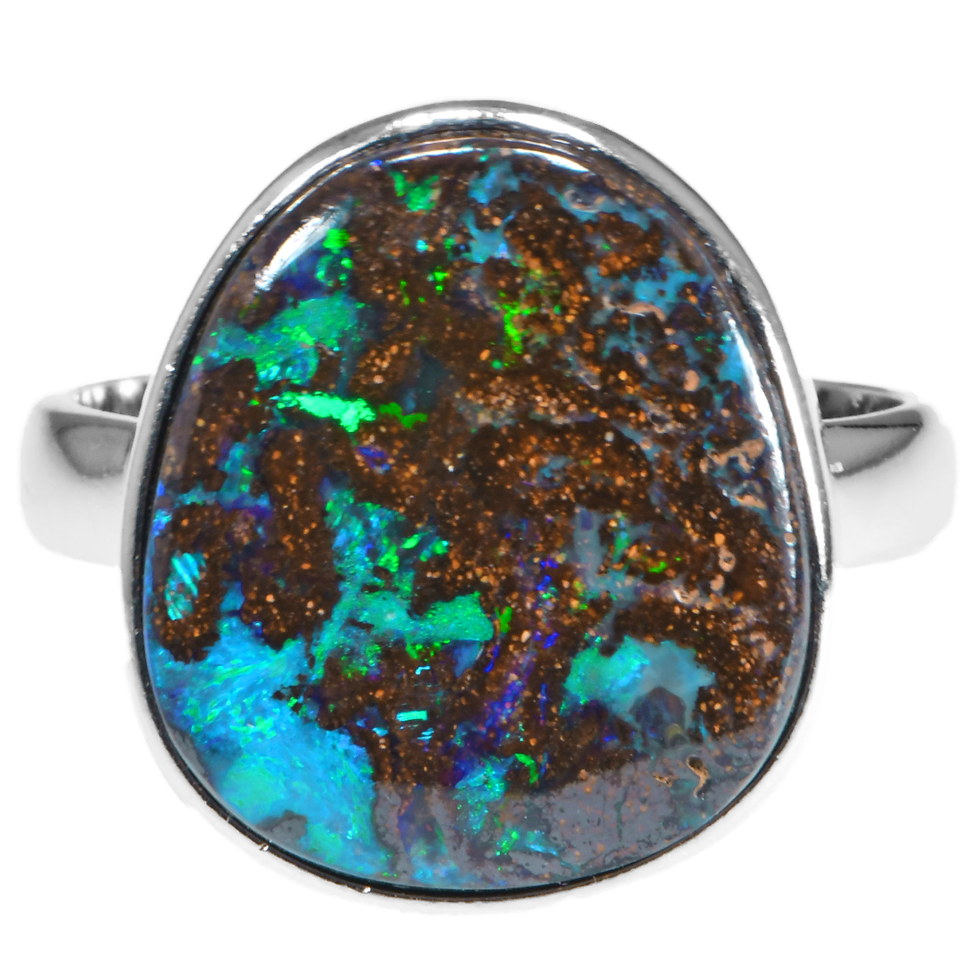 Sterling Silver Aqua Boulder Opal Ring 29 ct US 6 3-4
