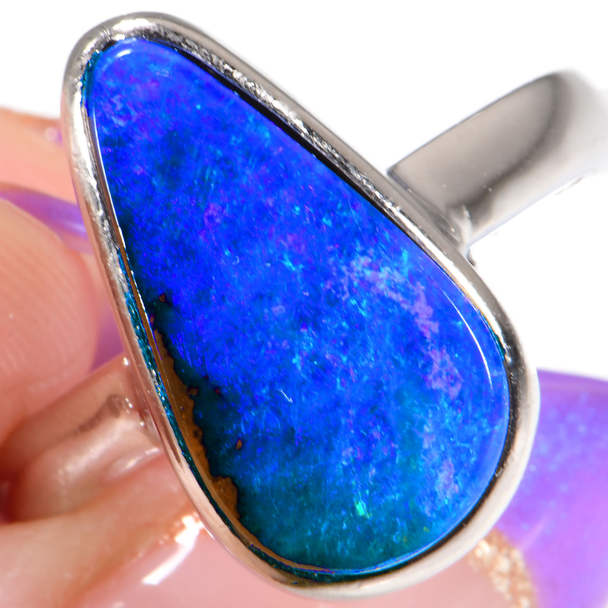 Sterling Silver Ocean Blue Boulder Opal Ring 15.5 ct US 7-hand shot