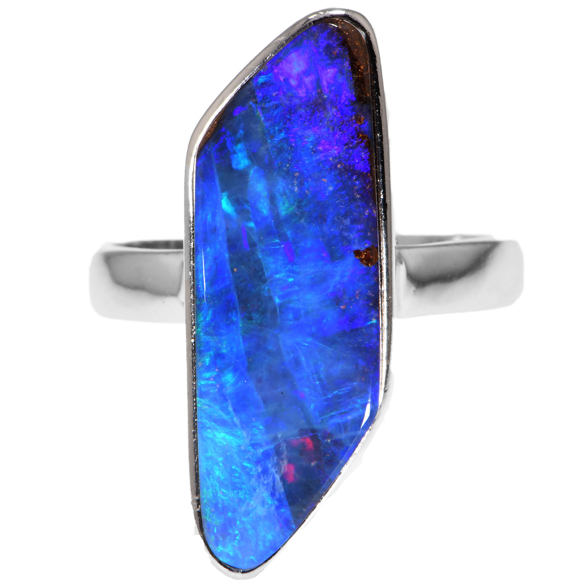 Sterling Silver Ocean Blue Boulder Opal Ring 28.5 ct US 8