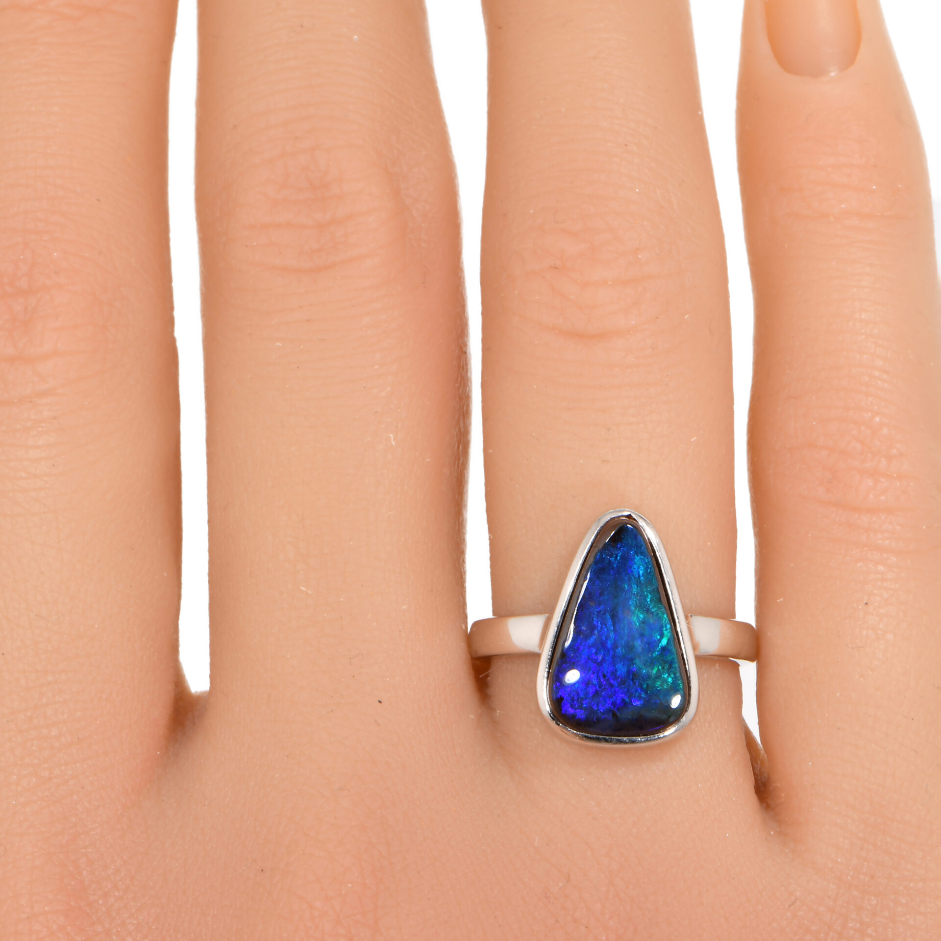 Sterling Silver Ocean Boulder Opal Ring 19 ct US 7-hand shot