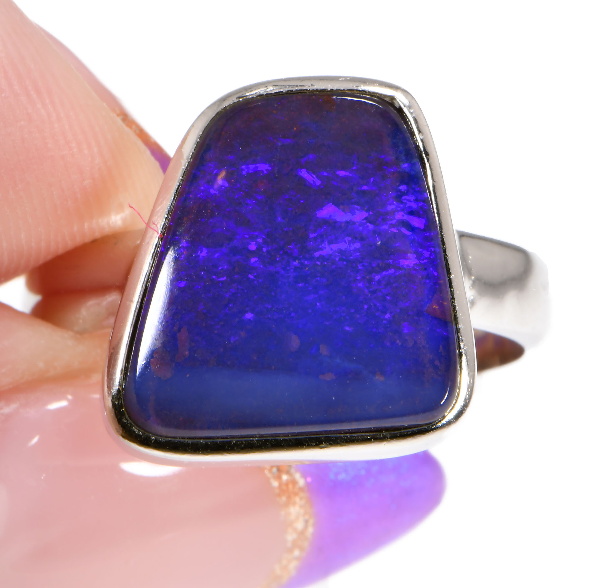 Sterling Silver Purple Boulder Opal Ring 20ct US7-hand shot1