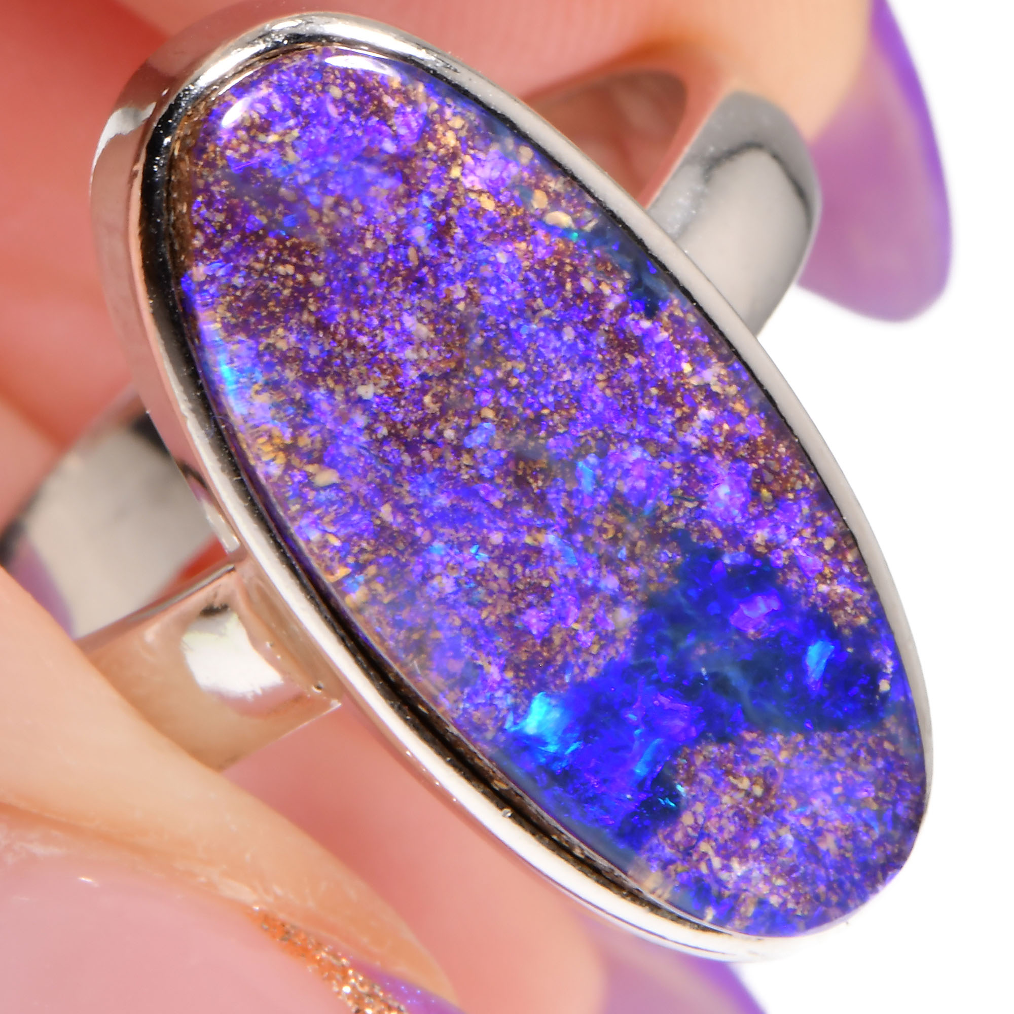 Sterling Silver Purple Boulder Opal Ring 22ct US7-hand shot