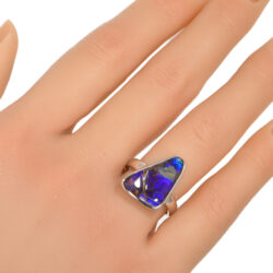 Sterling Silver Purple Boulder Opal Ring 23.5 ct US 8-hand shot
