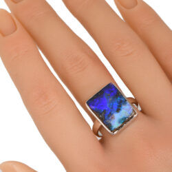 Sterling Silver Purple Boulder Opal Ring 30 ct US 9-hand shot