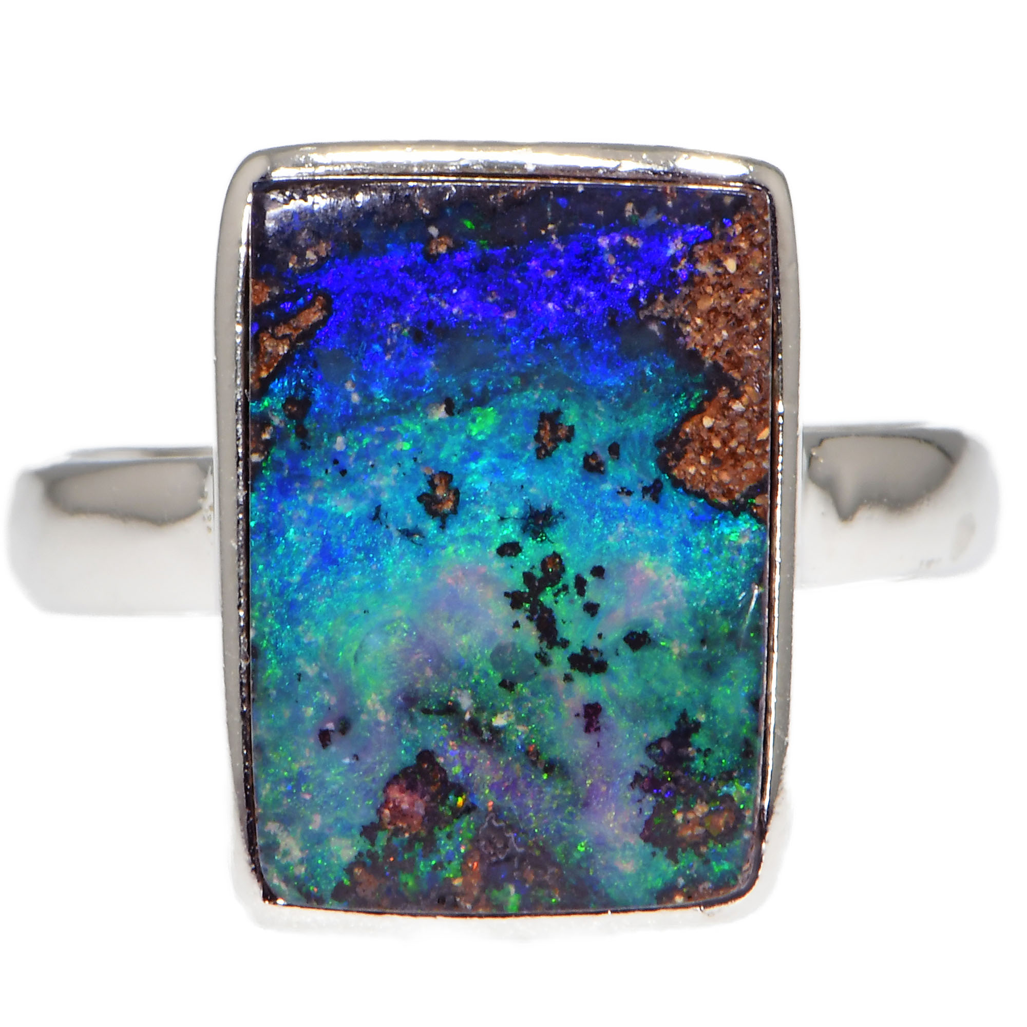 Sterling Silver Purple Green Boulder Opal Ring 25ct US9
