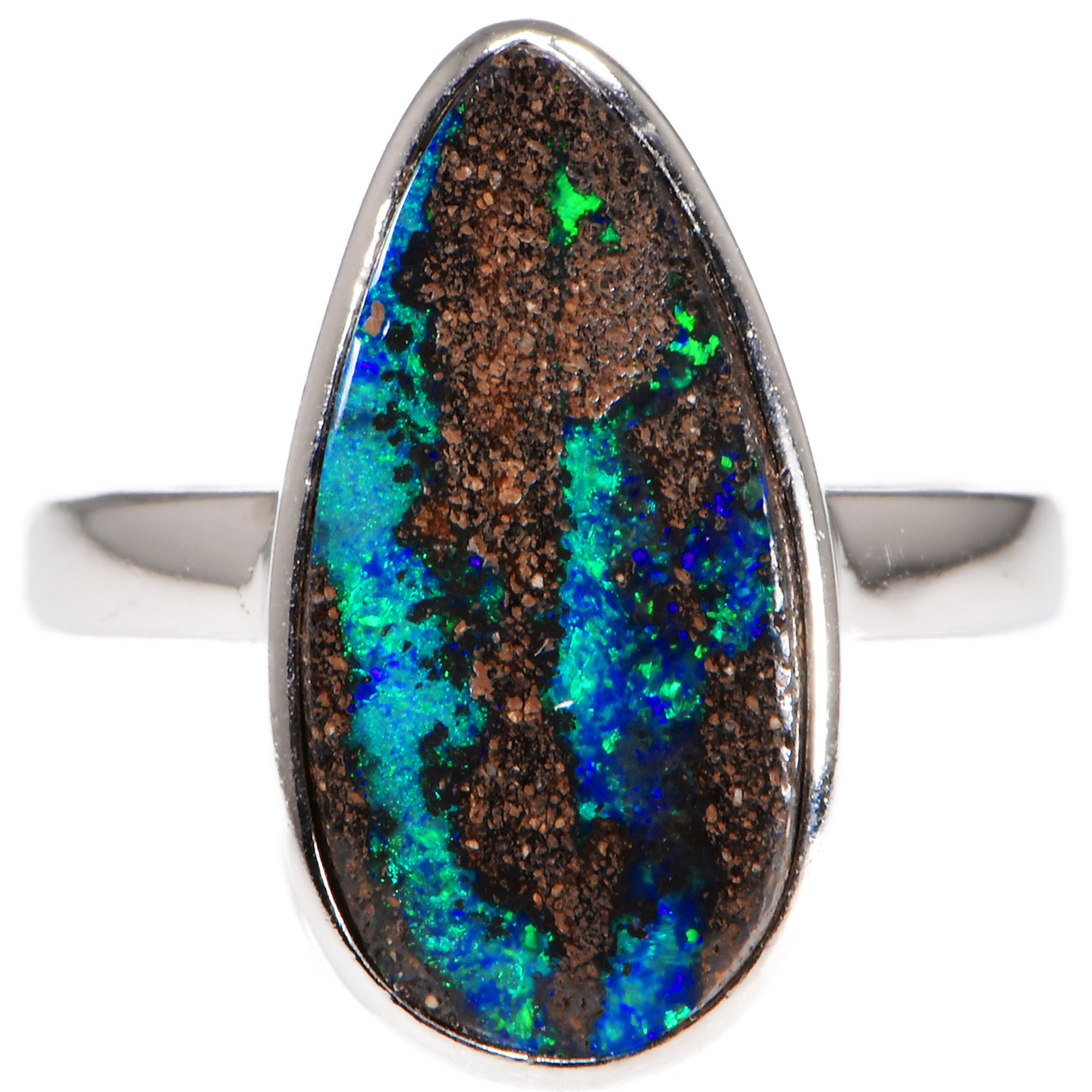 Sterling Silver Sparkling Boulder Opal Ring 17.5 ct US7