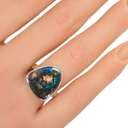 Sterling Silver Sparkling Boulder Opal Ring 28.5 ct US 6 1-4-hand shot1