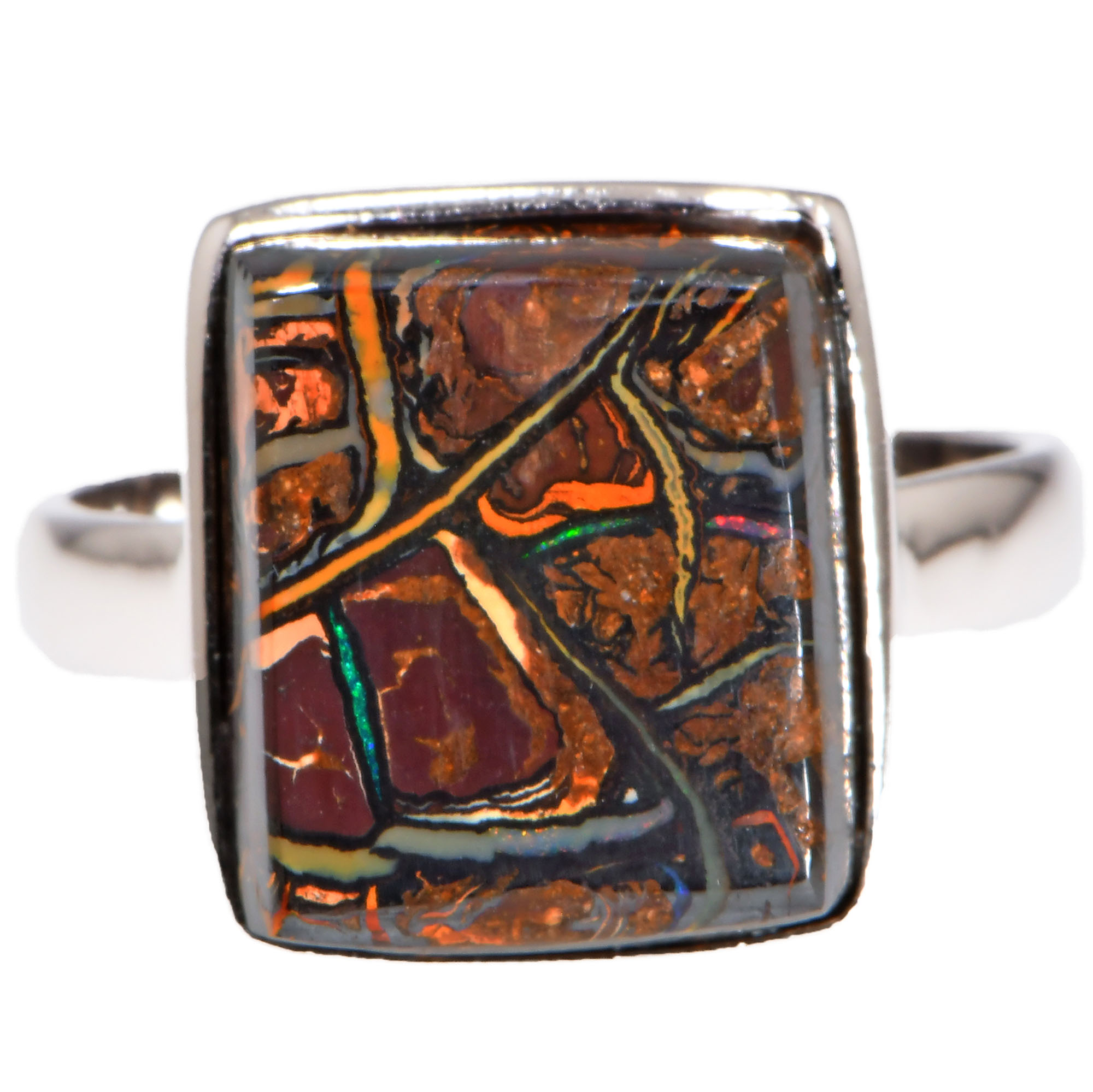 Sterling Silver Vein Boulder Opal Ring 34ct US9 3-4