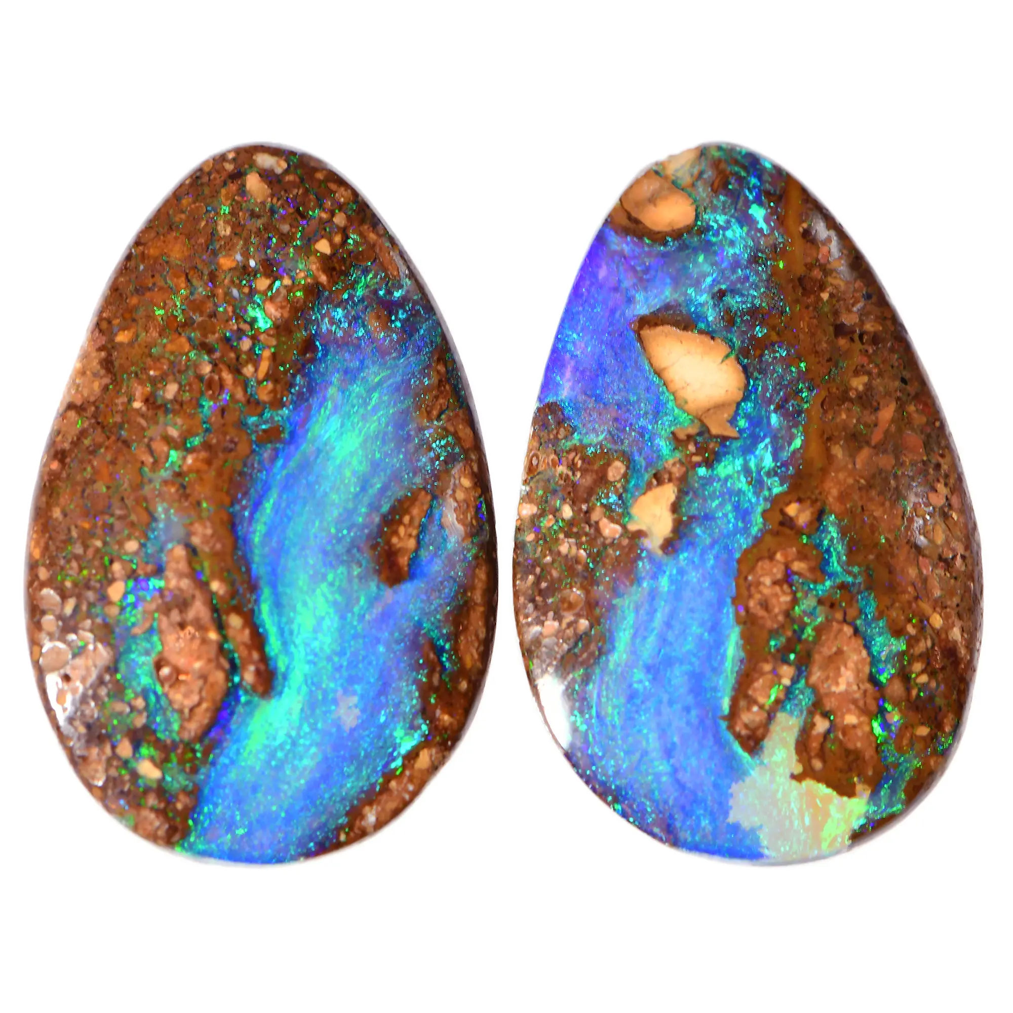 Blue Green Teardrop Boulder Opal Pair 7.4 ctw