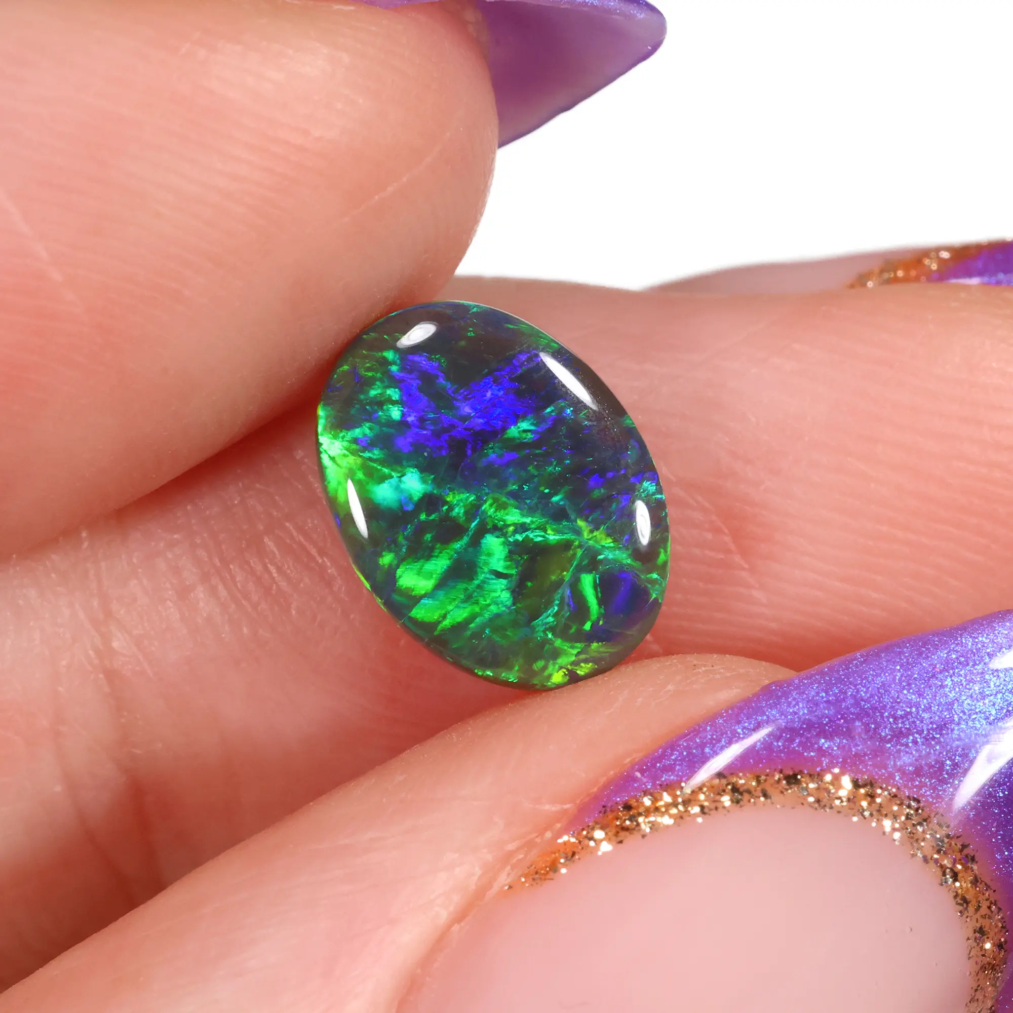 Australian Black Opal - 1.52 ct Yellow Green Ring Stone - hand shot1