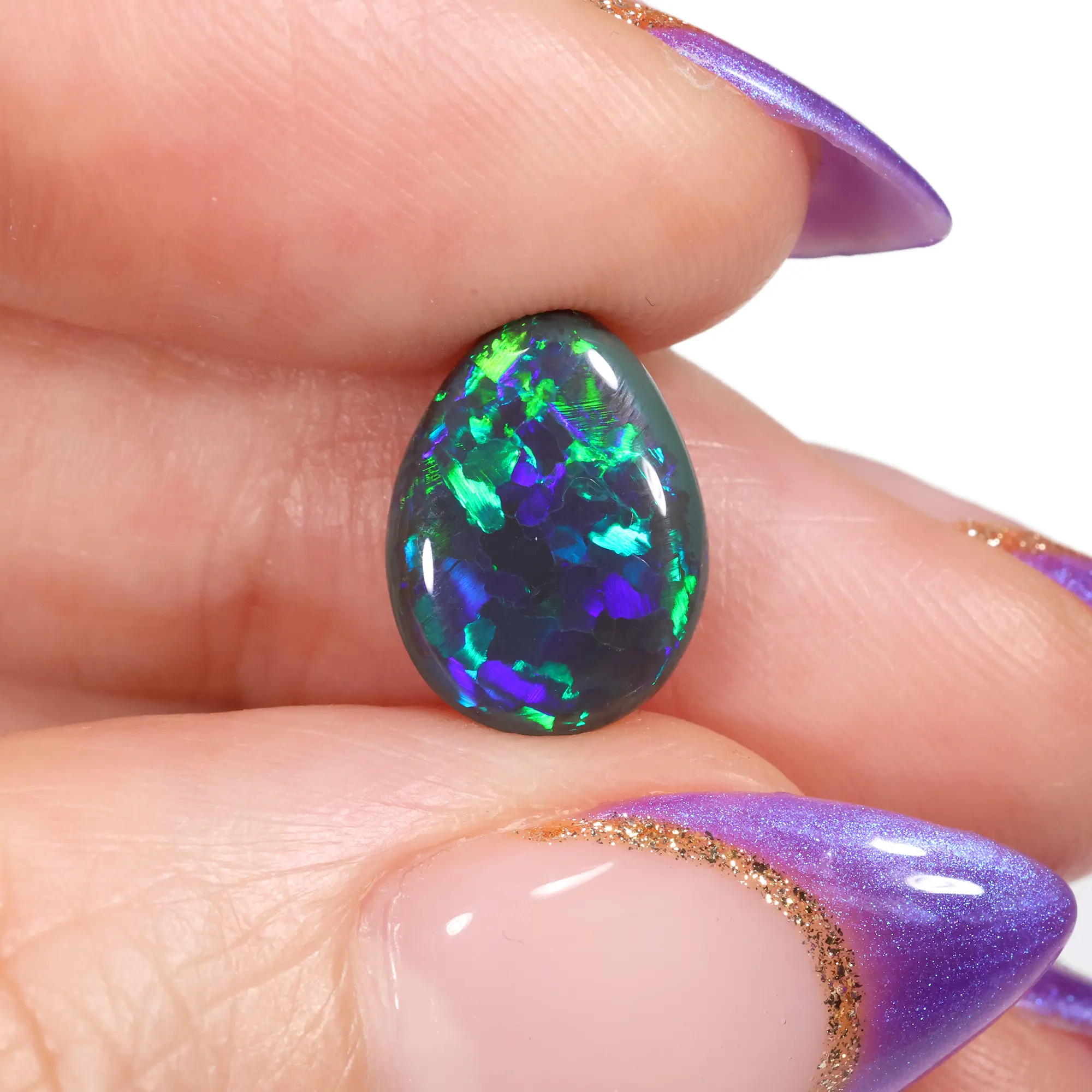 Black Opal - 2.87 ct Double Sided Green Blue Stone - hand shot1