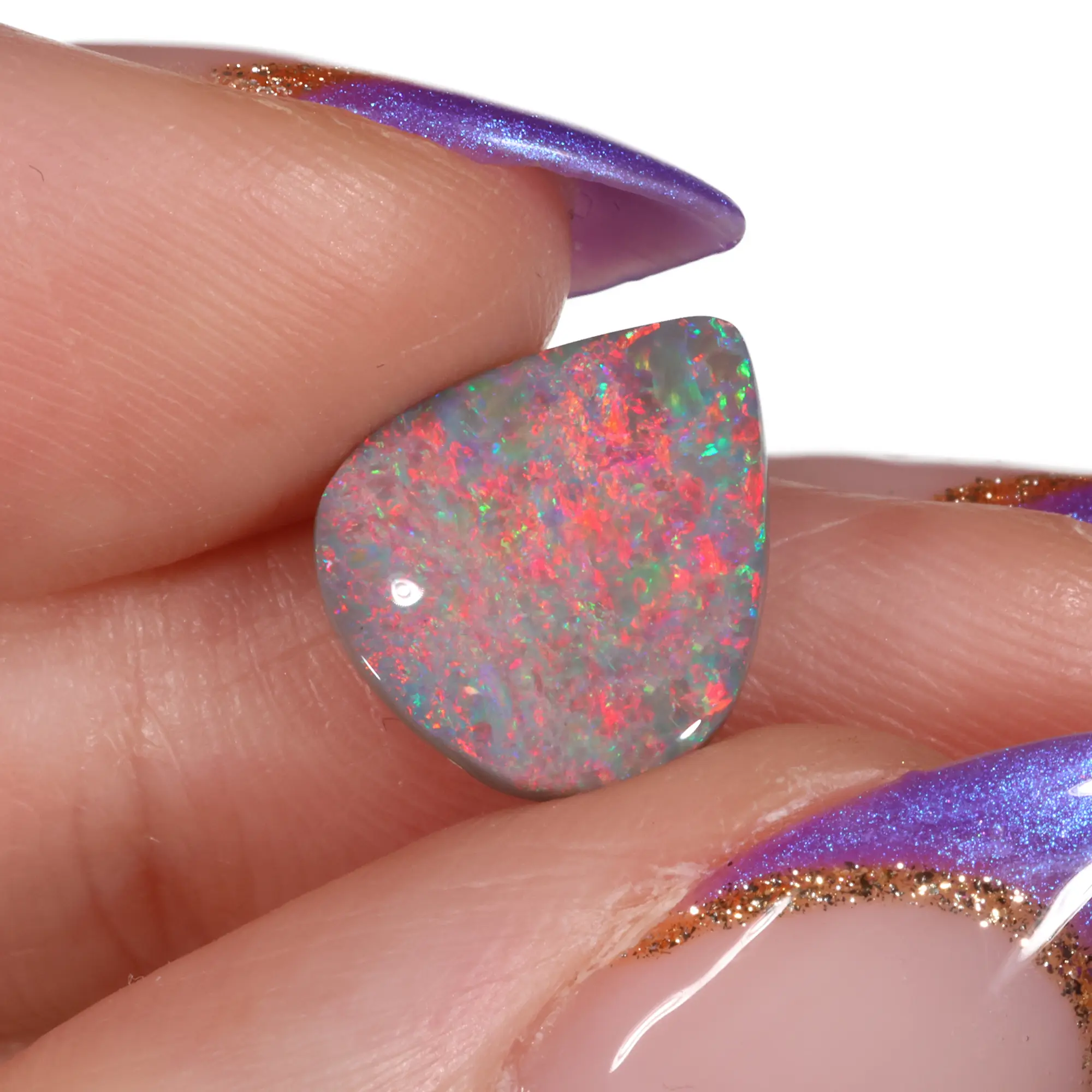 Dark Opal 12.3x10.5x3.4mm Teardrop - 2.42 ct Red Opal Stone - hand shot