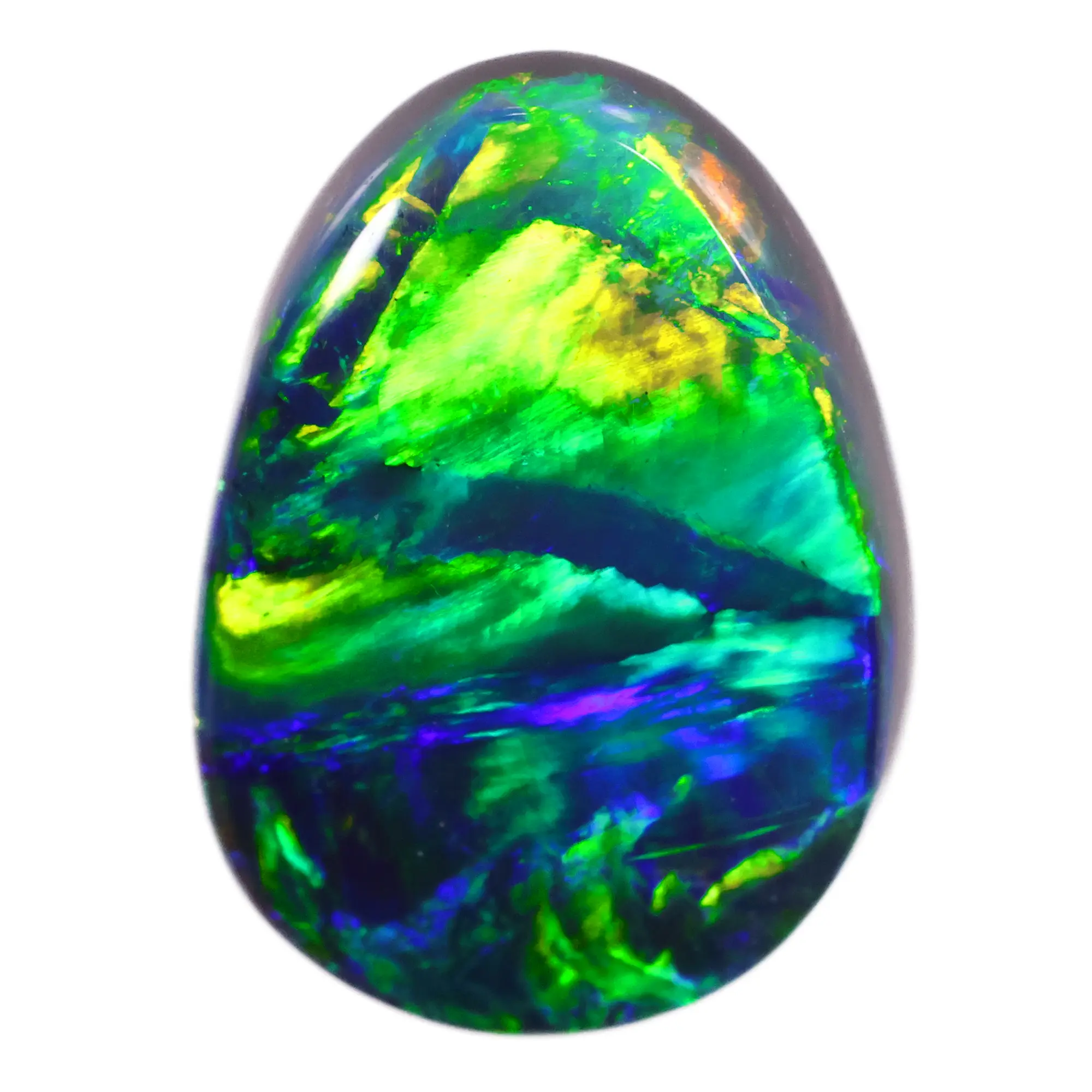 1.81ct Natural Black Opal Teardrop Cut with Vivid Green and Blue Play-of-Color from Lightning Ridge, Australia.