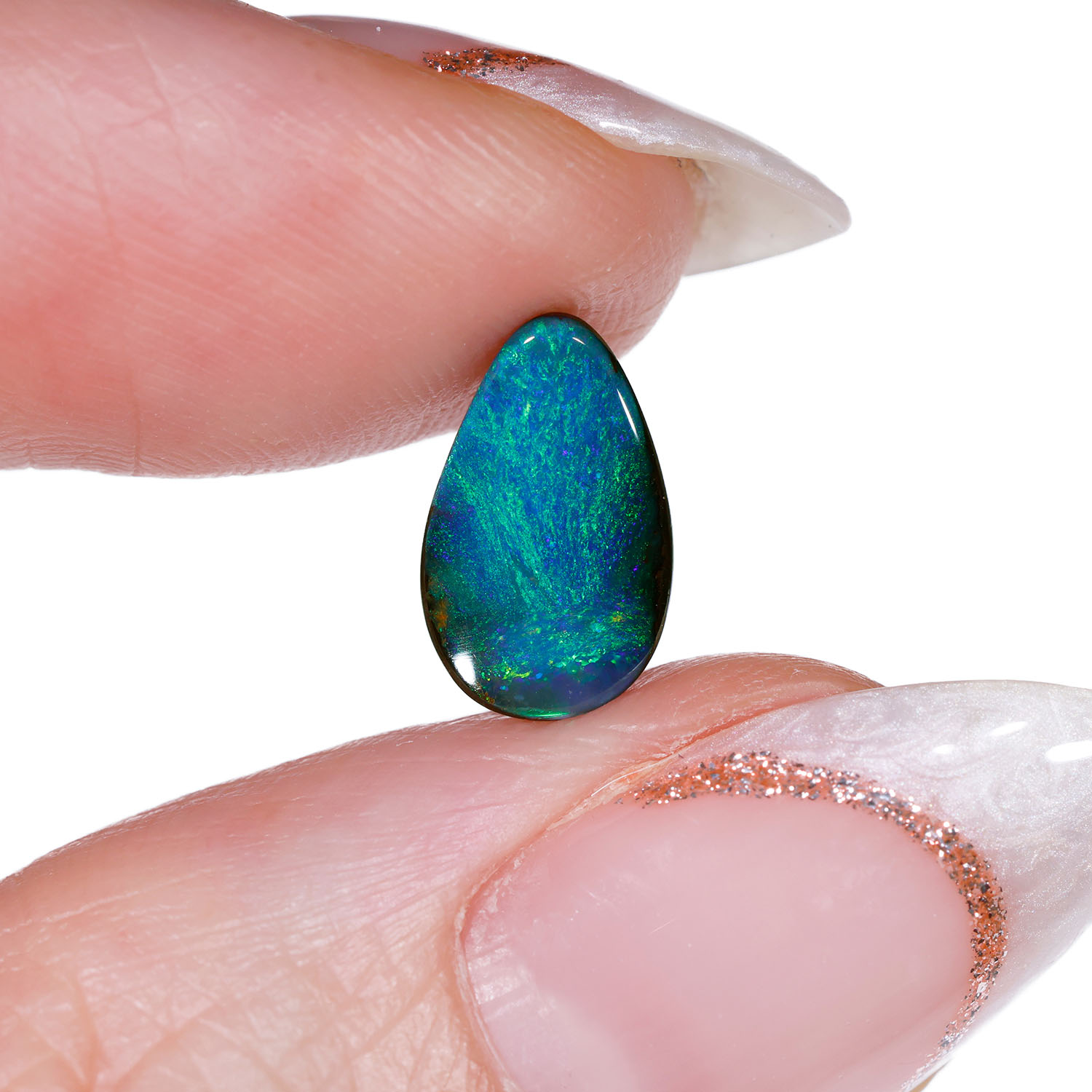 Australian Blue Green Boulder Opal 1.95 ct-hand shot