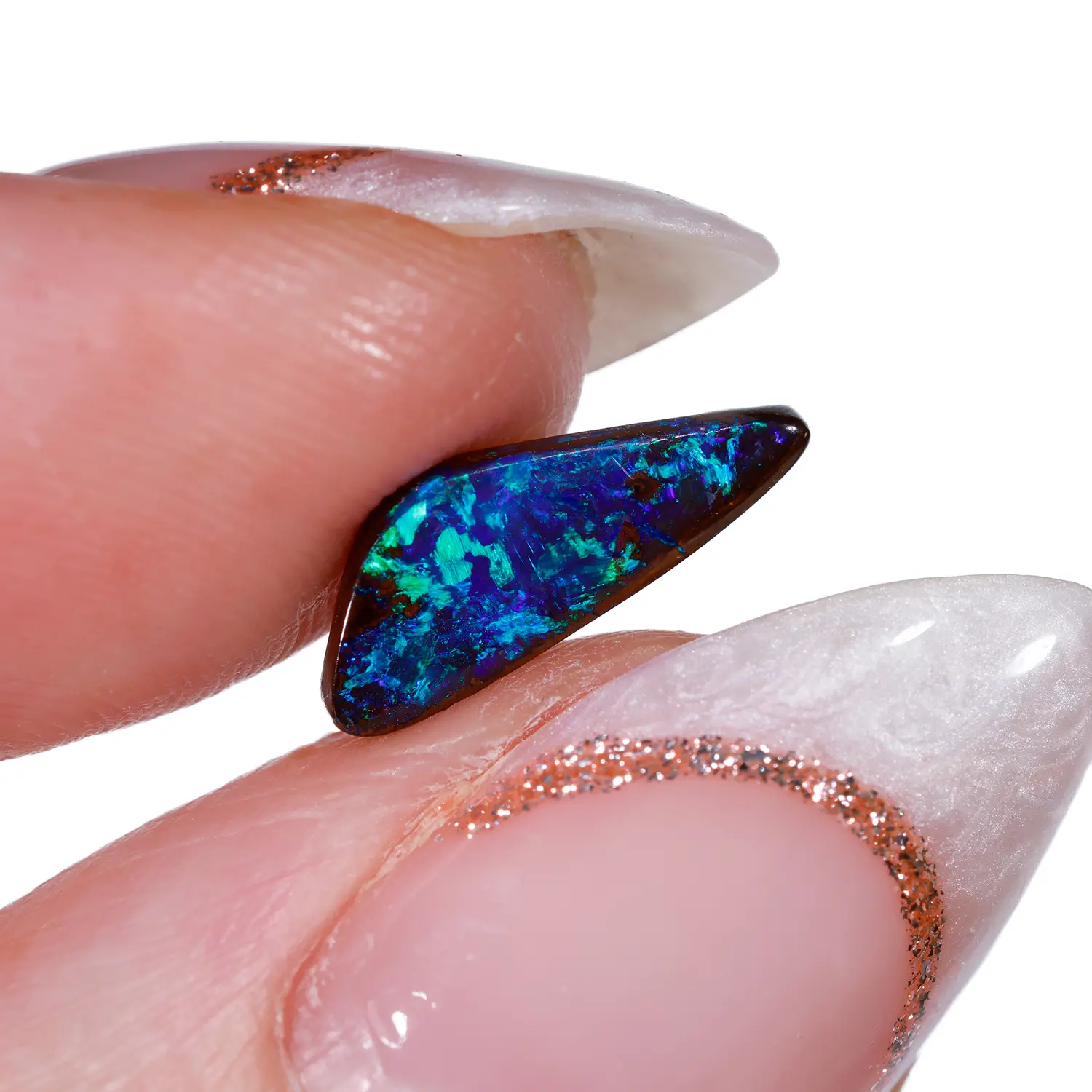 Blue Green Solid Boulder Opal 1.05 ct-hand shot