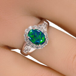 Green Black Opal 1.39 ct set in 18K White Gold Ring-hand shot1