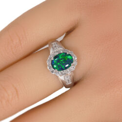 Green Black Opal 1.39 ct set in 18K White Gold Ring-hand shot2
