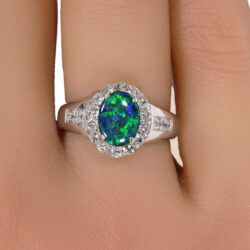 Green Black Opal 1.39 ct set in 18K White Gold Ring-hand shot3