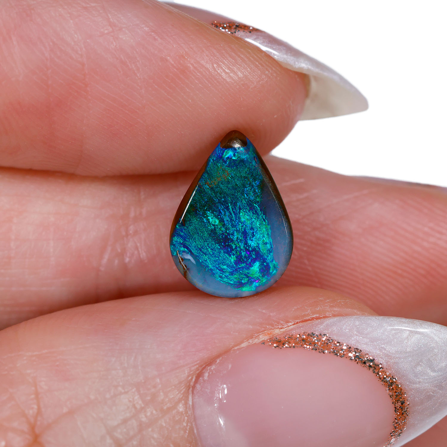 Polished Green Blue Boulder Opal 2.73 ct-hand shot1