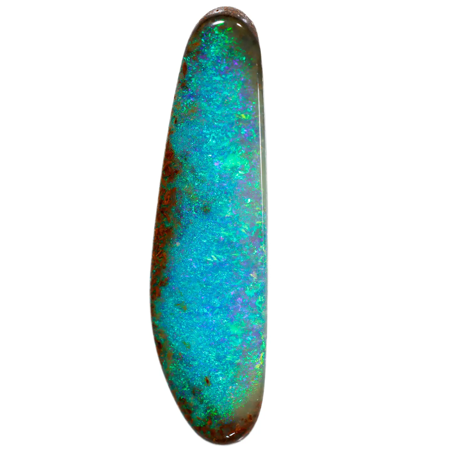 2.41 ct Natural Turquoise Green Boulder Opal is a 100% natural gemstone from Winton, Queensland, Australia. Known as the birthstone of October, opals symbolize creativity, love, and good fortune, making them a perfect gift for birthdays, anniversaries, or personal collections. Featuring vibrant turquoise and green hues with shimmering light blue undertones and earthy ironstone, this polished gemstone is ideal for jewelry designers, collectors, and those seeking a meaningful birthstone piece.