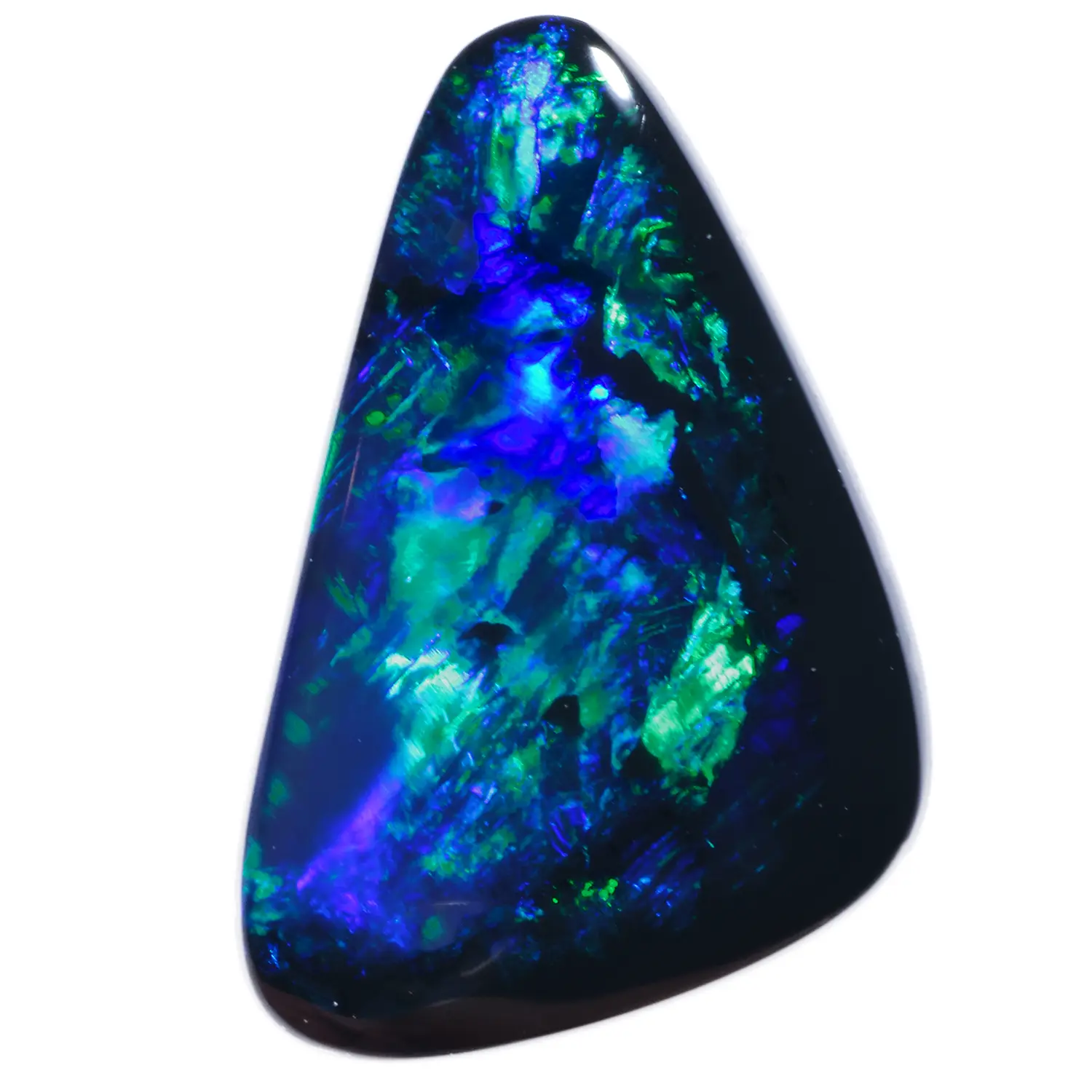1.25ct Natural Black Opal Freeform Cut with Green Blue Fire Play-of-Color from Lightning Ridge, Australia.