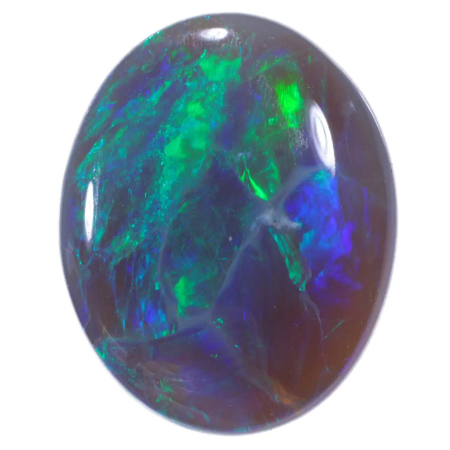 3.27ct Natural Dark Opal Oval Cut with Green & Blue Fire Play-of-Color Australian Solid opal.