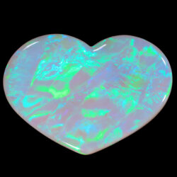 8.32ct heart-shaped dark opal with neon green fire, polished from Lightning Ridge, Australia