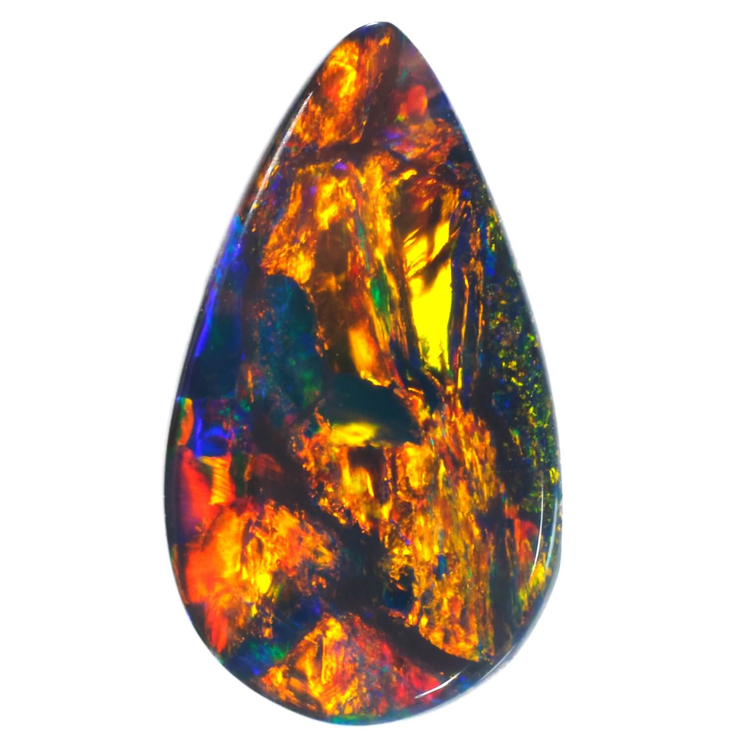 1.53ct Solid Black Opal Gold Flash Rainbow Teardrop