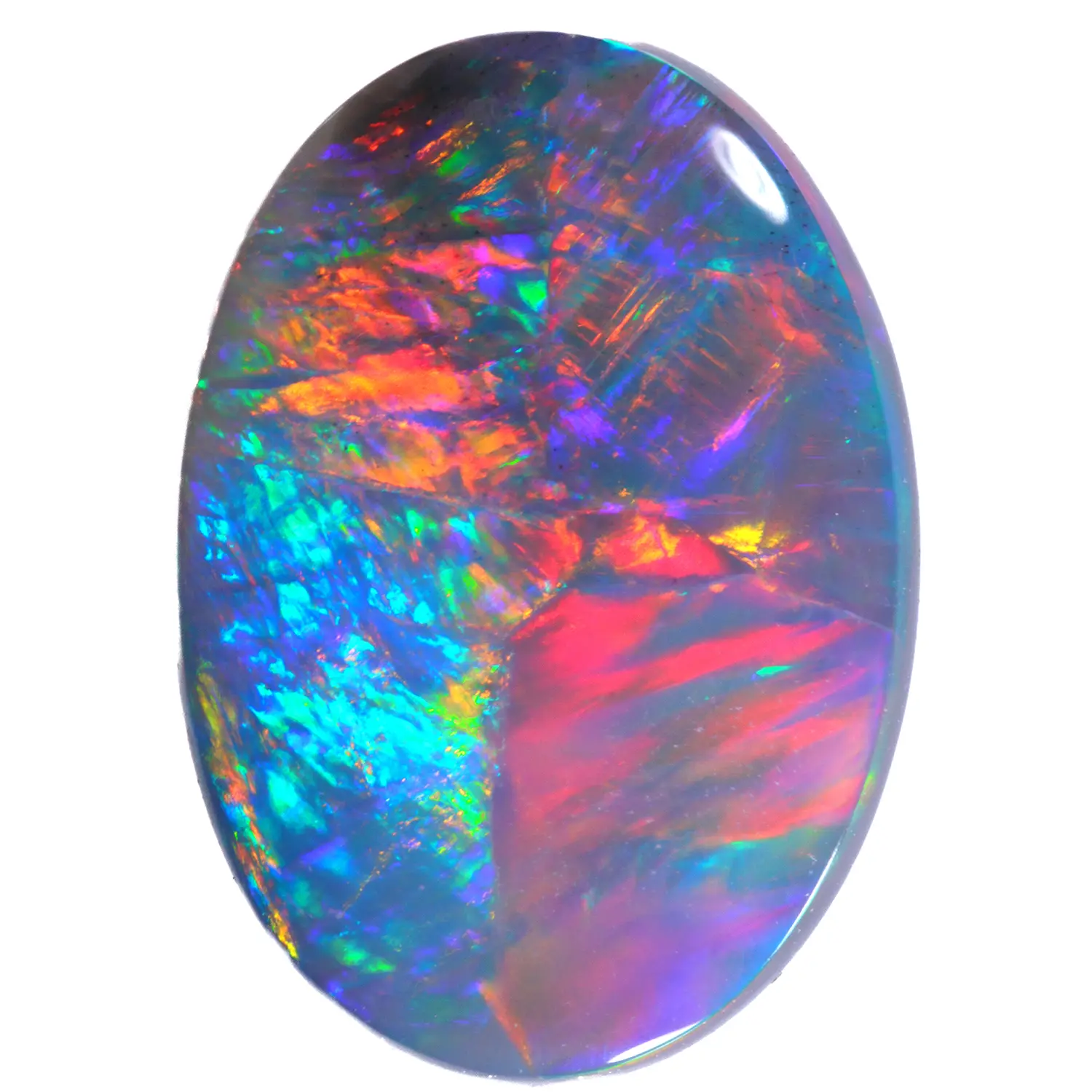 Studio shot of rainbow fire black opal under lighting