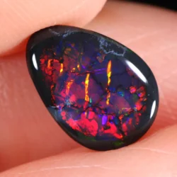 1.98ct Solid Black Opal Teardrop Red Orange Green Fire-hand shot xx1880