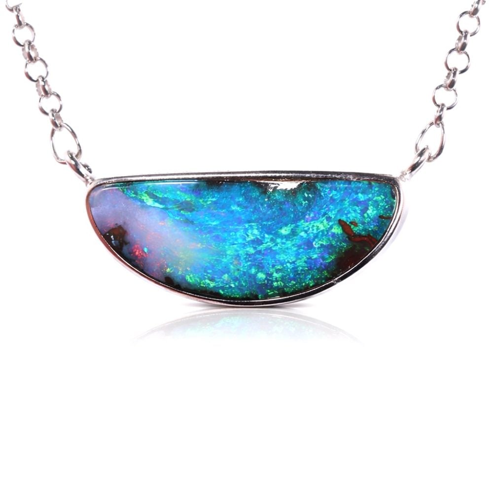 31.9ct Australian Boulder Opal Pendant Silver Blue Green