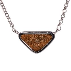 Back view of triangular boulder opal pendant 23.3ct showing natural ironstone backing and silver bezel.