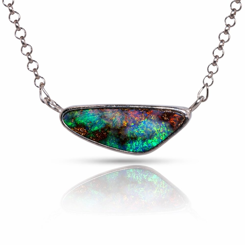 Australian Boulder Opal Pendant Necklace Sterling Silver