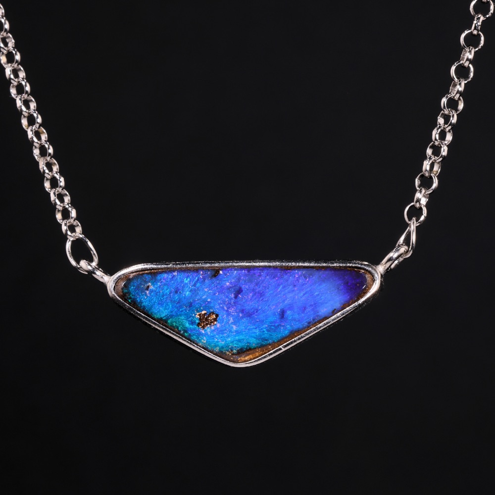 Boulder Opal Pendant Purplish Blue Horizontal Style 25.6ct