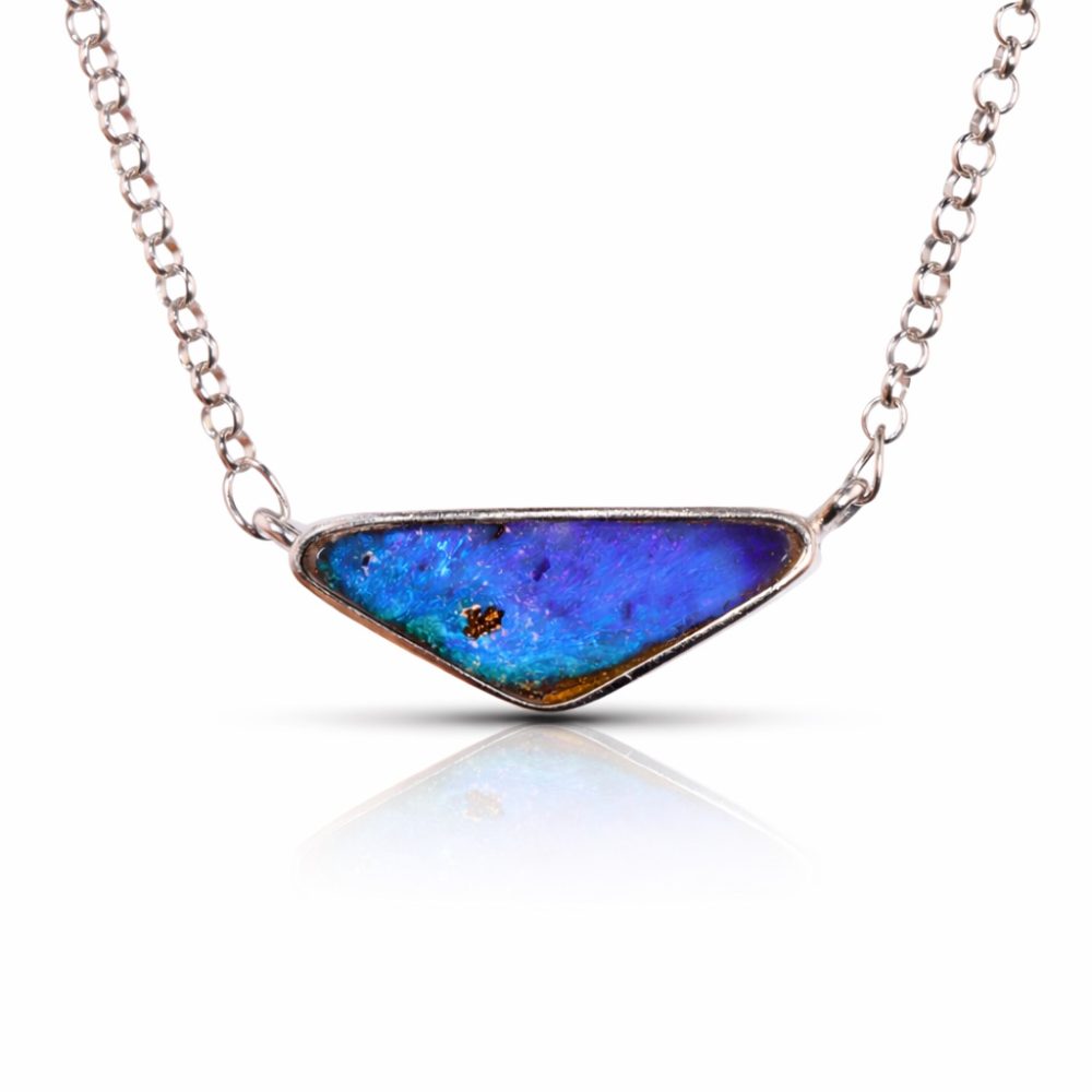 Boulder Opal Pendant Purplish Blue Horizontal Style 25.6ct