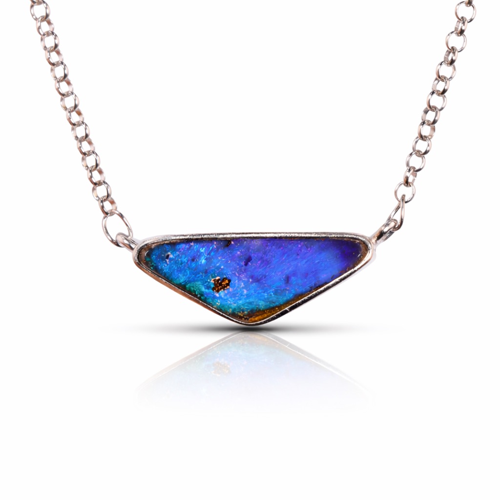 Boulder Opal Pendant Purplish Blue Horizontal Style 25.6ct