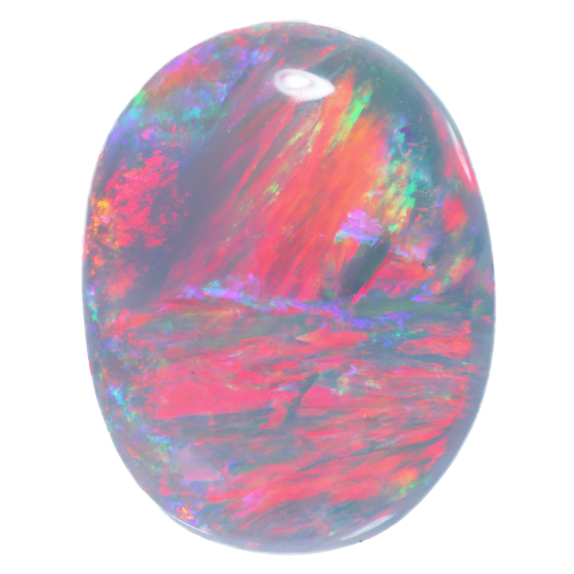 Lightning Ridge dark opal 1.49ct oval cabochon with red green blue fire, natural untreated Australian opal.