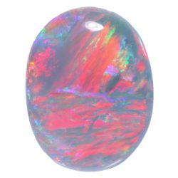 Australian dark opal oval gemstone 1.49ct from Lightning Ridge showing red green blue play of color.