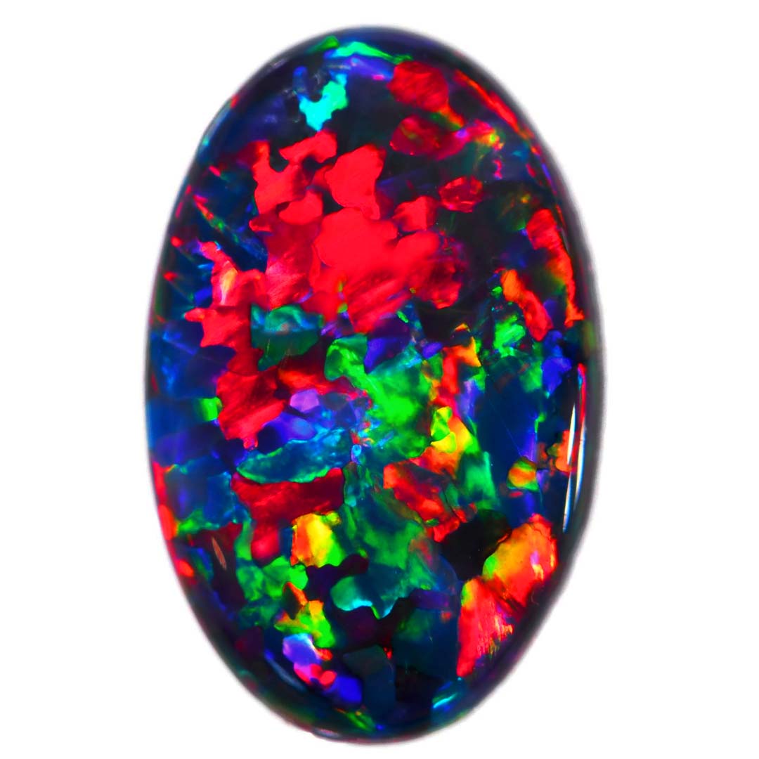 Australian black opal from Lightning Ridge showing vivid red blue and green color play
