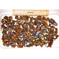 415g boulder opal chips parcel from Winton, Australia showing hundreds of small colorful pieces with multicolor fire through natural ironstone matrix. 100% natural and untreated.
