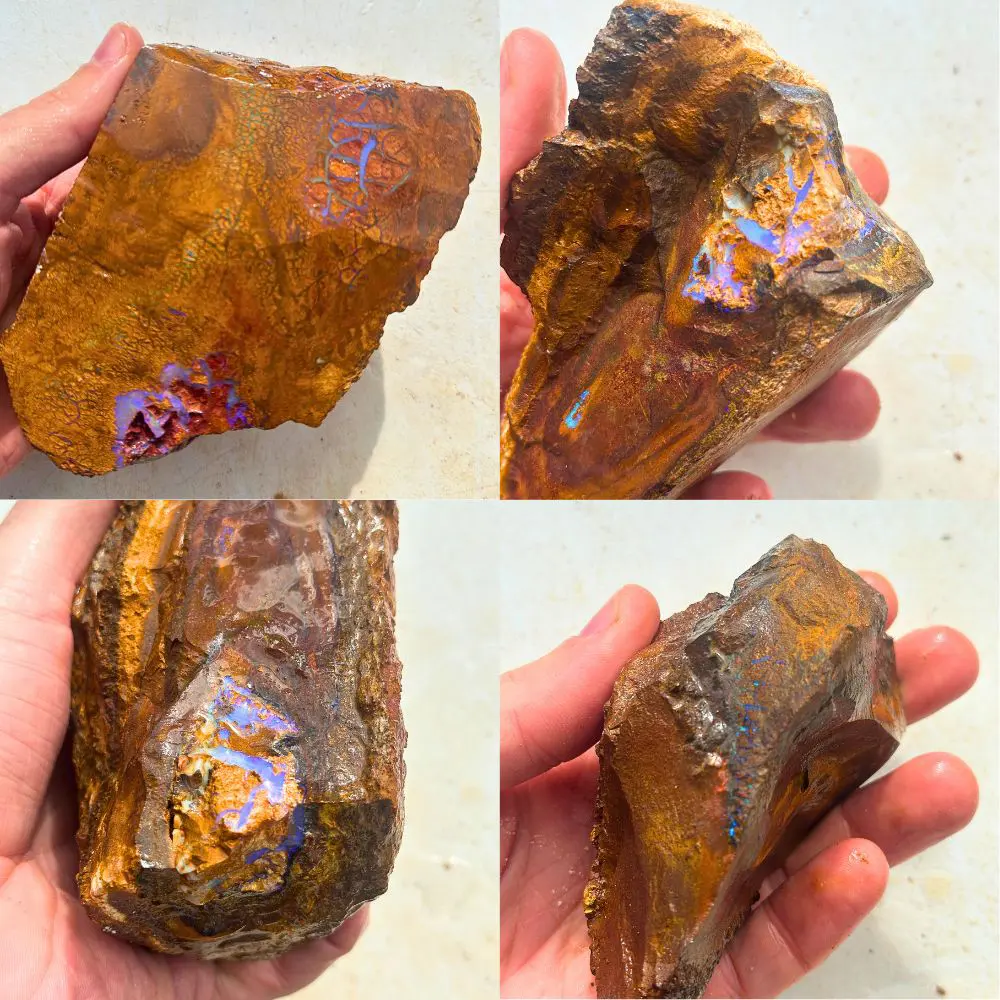 5kg koroit boulder opal rough hand held close up purple blue opal veining opal galaxy RP231
