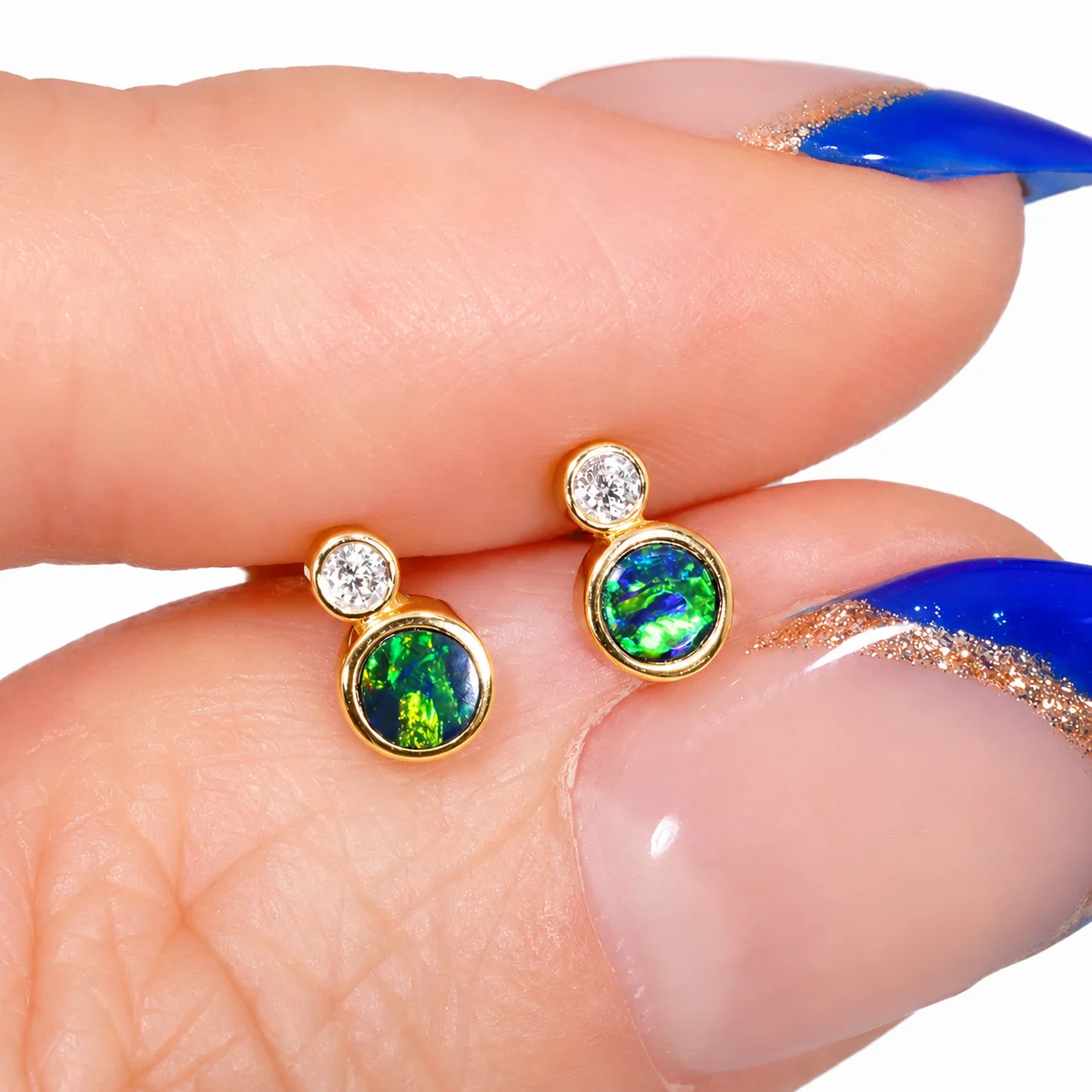 natural opal doublet diamond gold earrings size opal galaxy