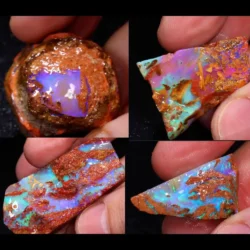 613g crystal boulder opal rubs close up purple blue fire winton opal galaxy RP252
