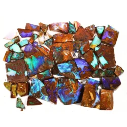Boulder opal rubs parcel 430 grams from Winton Queensland showing blue and green color