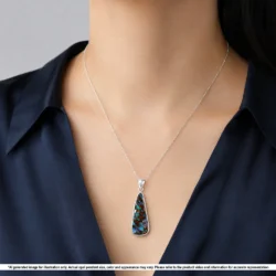 18.7ct Winton pinfire boulder opal pendant shown worn on a fine silver necklace for illustrative styling reference