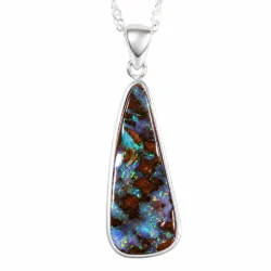 18.7ct Winton boulder opal pendant with green and yellow pinfire pattern in S925 sterling silver setting on white background